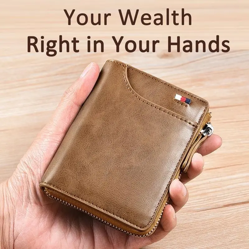 Men's Slim Leather Wallet, Bifold Minimalist Card Holder with RFID Blocking and 14-Card Capacity for Front Pocket, Card Holder Wallet