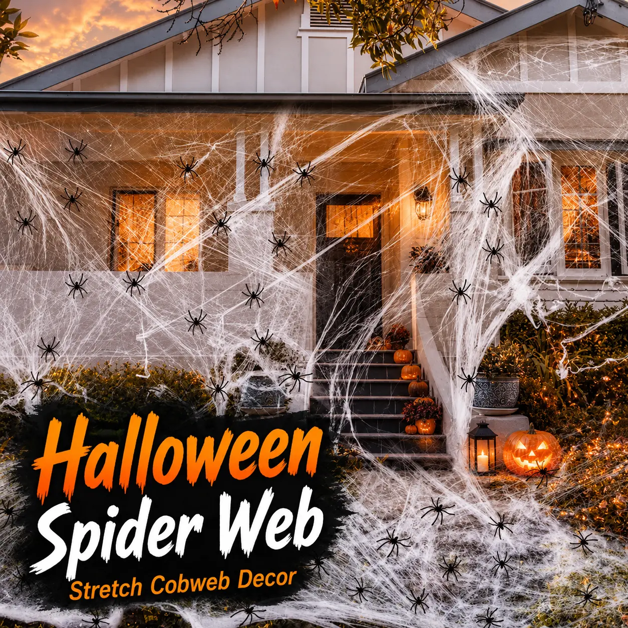 Halloween Stretch Spider Web with 40 Plastic Spiders – Super Stretch Cobweb for Indoor Outdoor Porch Yard Haunted House Party Decor