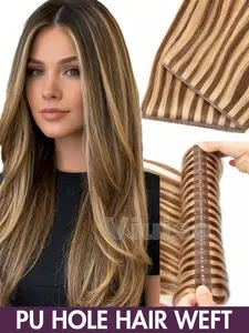 Double Side Hole Hair Weft, Invisible PU Material, Nano Micro Bead Installation, 12/16 Inch & 20 Inch Sizes, 40g/50g Weight Options