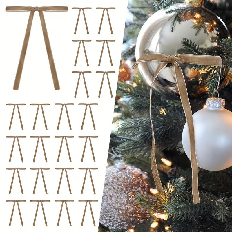 24/48 Pcs Velvet Christmas Tree Bow – 3/8 Inch Width, 5×7 Inch Retro Wreath Bows, Christmas Door Hanging Decor, Perfect for Christmas Party, Holiday Events, Home Decoration & Festive Gatherings**