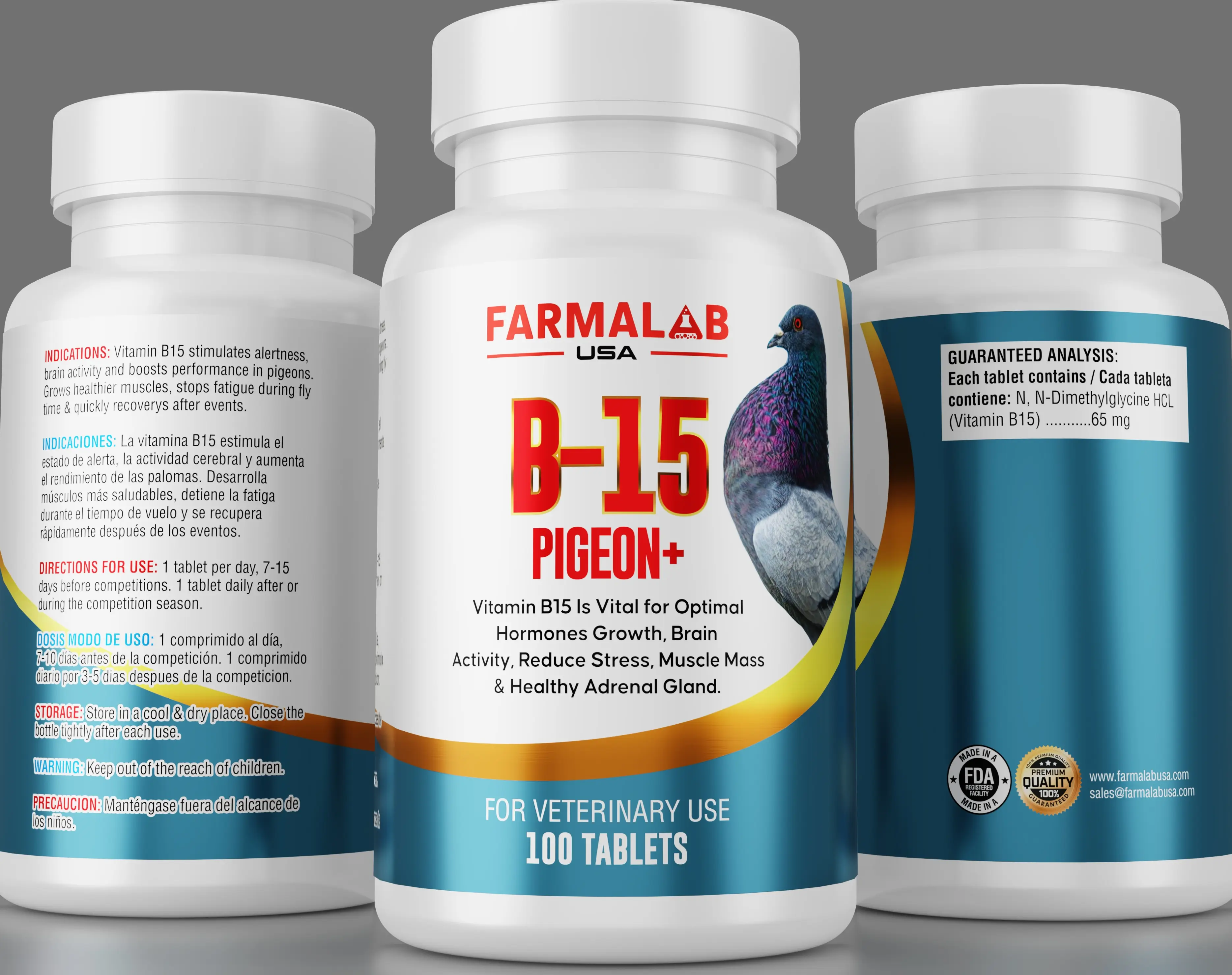 Farmalab Vitamin B15 Nutritional Bird Healthcare Supplement - 100 Tablets, 100g, 24-Month Shelf Life, Supports Health & Nutritional Intake for Pigeons