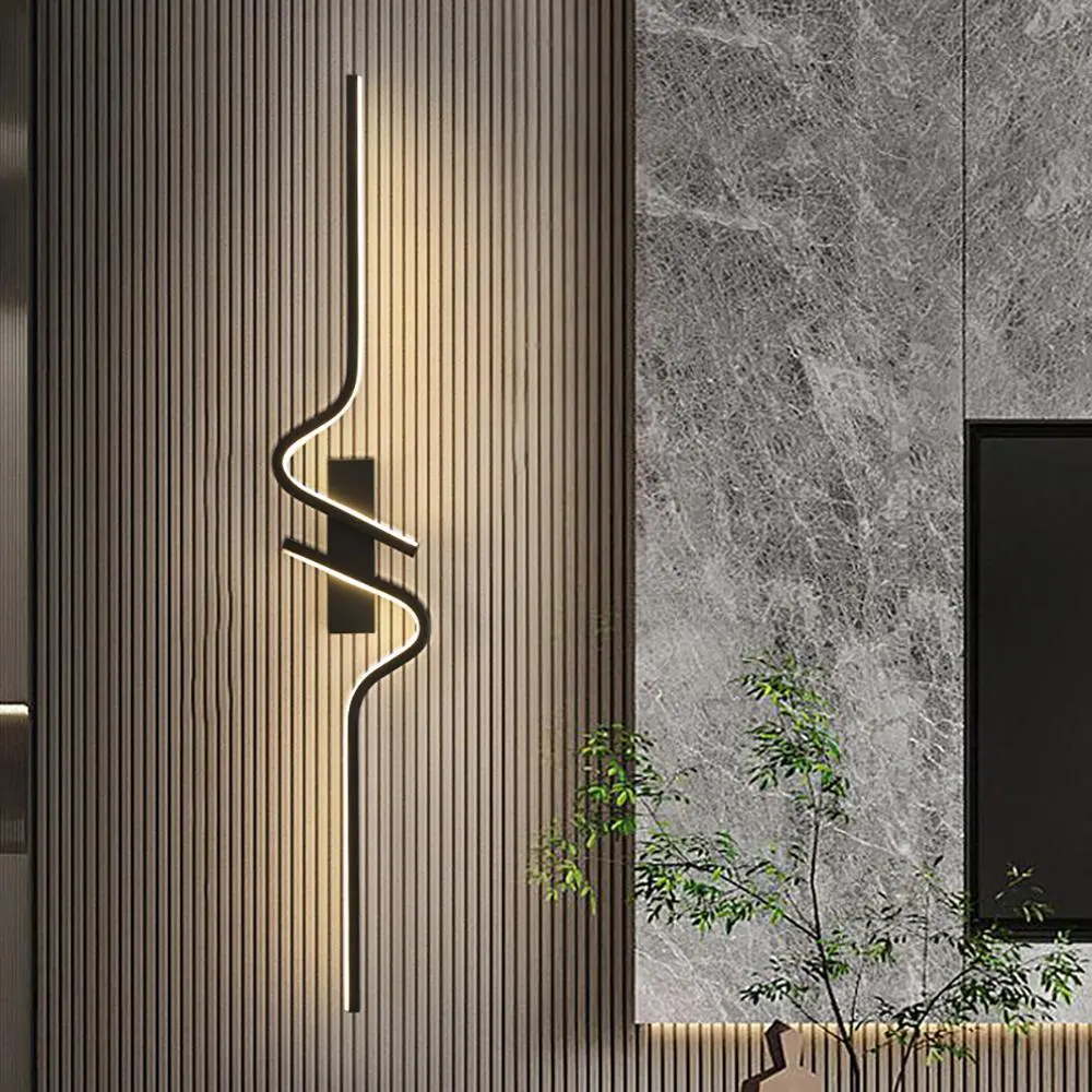 LED Wall Lamp, 1Pc Black Wave Line, 80cm Left Or Right Models, Electrical Wiring Required, Without Remote Control, Aluminium And Silicone, For Living Room, Bedroom, Home Lighting, Interior Decorative Lighting, Atmosphere Lighting