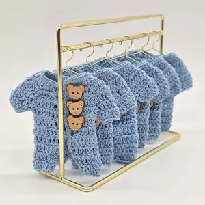 Mini Crochet Blue Onesie Party Favors - Set of 6 with Hanger & Hanging Rack Options - Tiny Teddy Bear Baby Shower