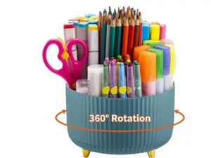 Dark Green Desk Organizer, 360-Degree Rotating Pen Holder with 5 Compartments for Office, Home or Art Studio