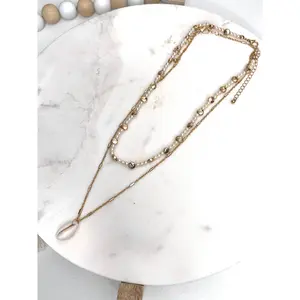 Sweet Casey Pearl and Clam Shell Gold Layered Necklace