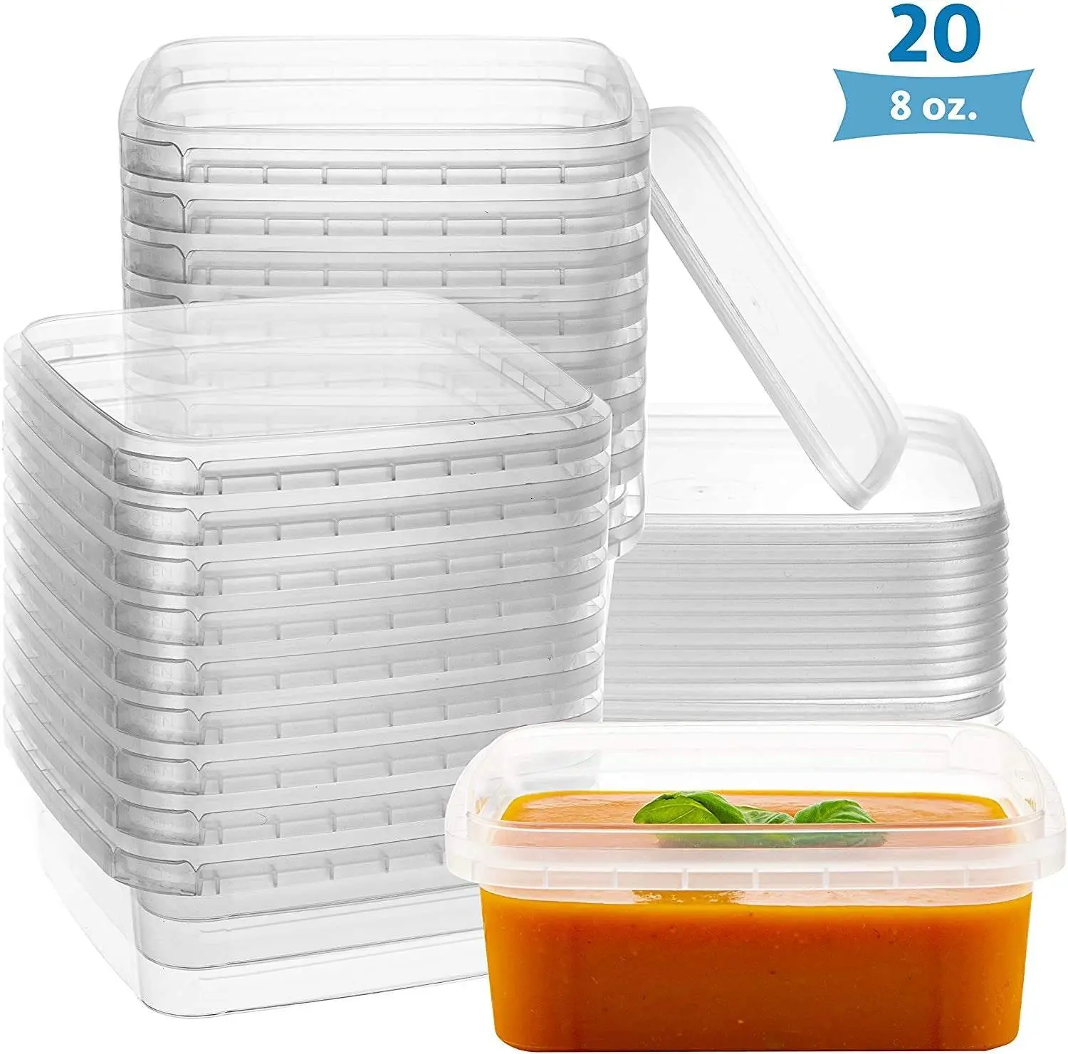 8-oz. Square Clear Deli Containers with Lids | Stackable, Tamper-Proof BPA-Free Food Storage Containers | Recyclable Space Saver Airtight Container for Kitchen Storage, Meal Prep, Take Out | 20 Pack