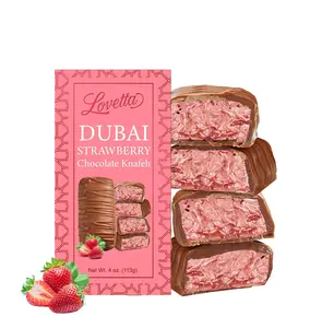 Lovetta Dubai Chocolate Bar Strawberry Knafeh - Luxury Rich Milk Chocolate, Individually Wrapped Fresh, Premium Strawberry Cream Kataifi Filling Chocolate Gift for Valentine’s Day (1 Pack)