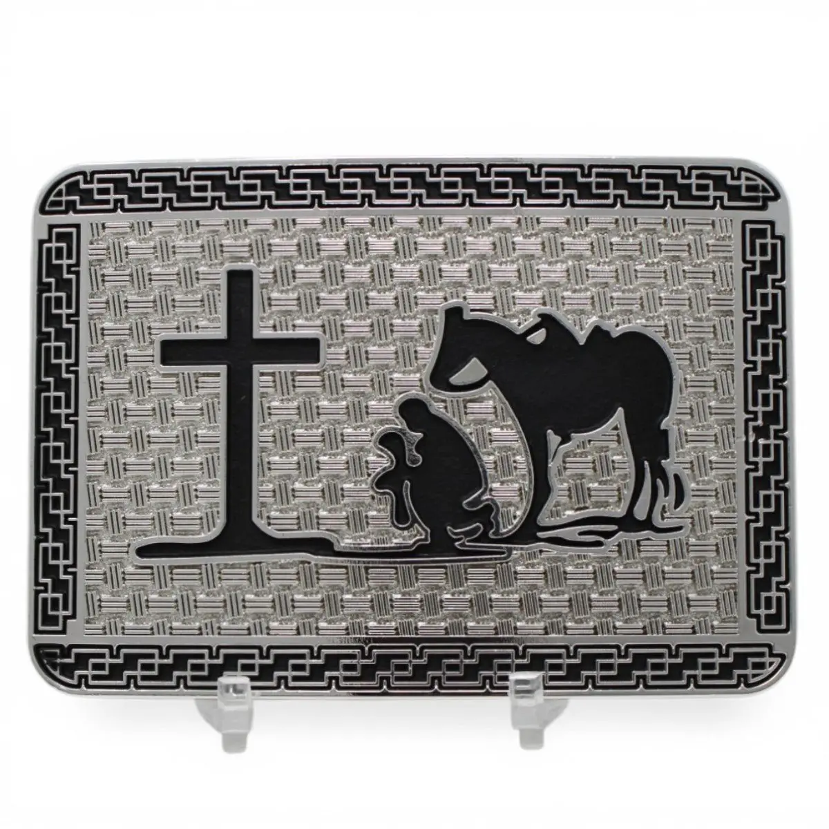 Western Praying Cowboy Belt Buckle - Decorative Silver Buckle with Cowboy Design