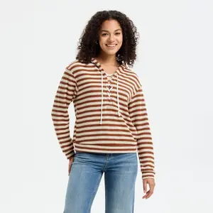 Women's Hooded Tie-Front Sweatshirt - Universal Thread Brown Striped XXL