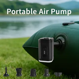 Portable Rechargeable Air Pump, 3-In-1 Inflation & Deflation Pump, Quick Inflate, LED Light, 5 Nozzles, USB Charging, Abs Material, Camping Essentials