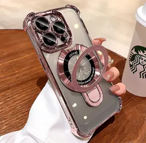 for iPhone 15 Pro Max Case with Magnetic Ring Stand,[Compatible with MagSafe] Four Corners Shockproof [Military Grade Drop Protection] Luxury Slim Kickstand Case for iPhone 15 Pro Max-Pink