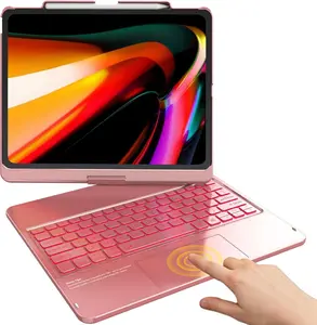 iPad Air 13 Inch Case Keyboard (M4 2026/M3 2025/M2 2024), iPad Pro 12.9 (6th, 5th, 4th, 3rd Gen) Keyboard - 360° Rotatable, 7-Color Backlight, Multi-Touch Trackpad, Thin & Light (Pink)
