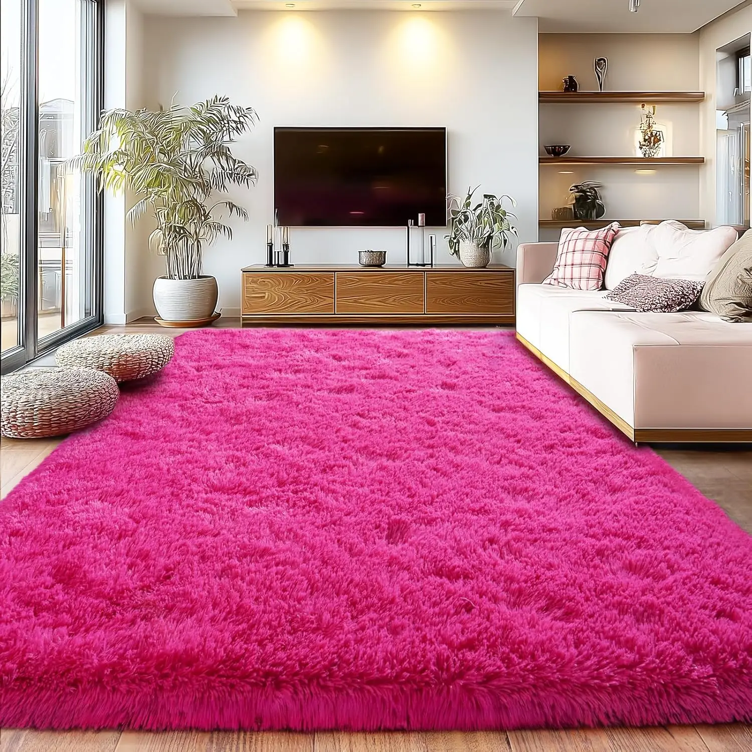 JAKOLIVE Traditional Indoor Machine Washable Eco Polyester Classic Durable Flat Rectangle Rose Red Area Rug, Extra Soft Fluffy Plush, Suitable for Living Room-Kid Room, Home Decoration & Summer Air-Conditioned Use