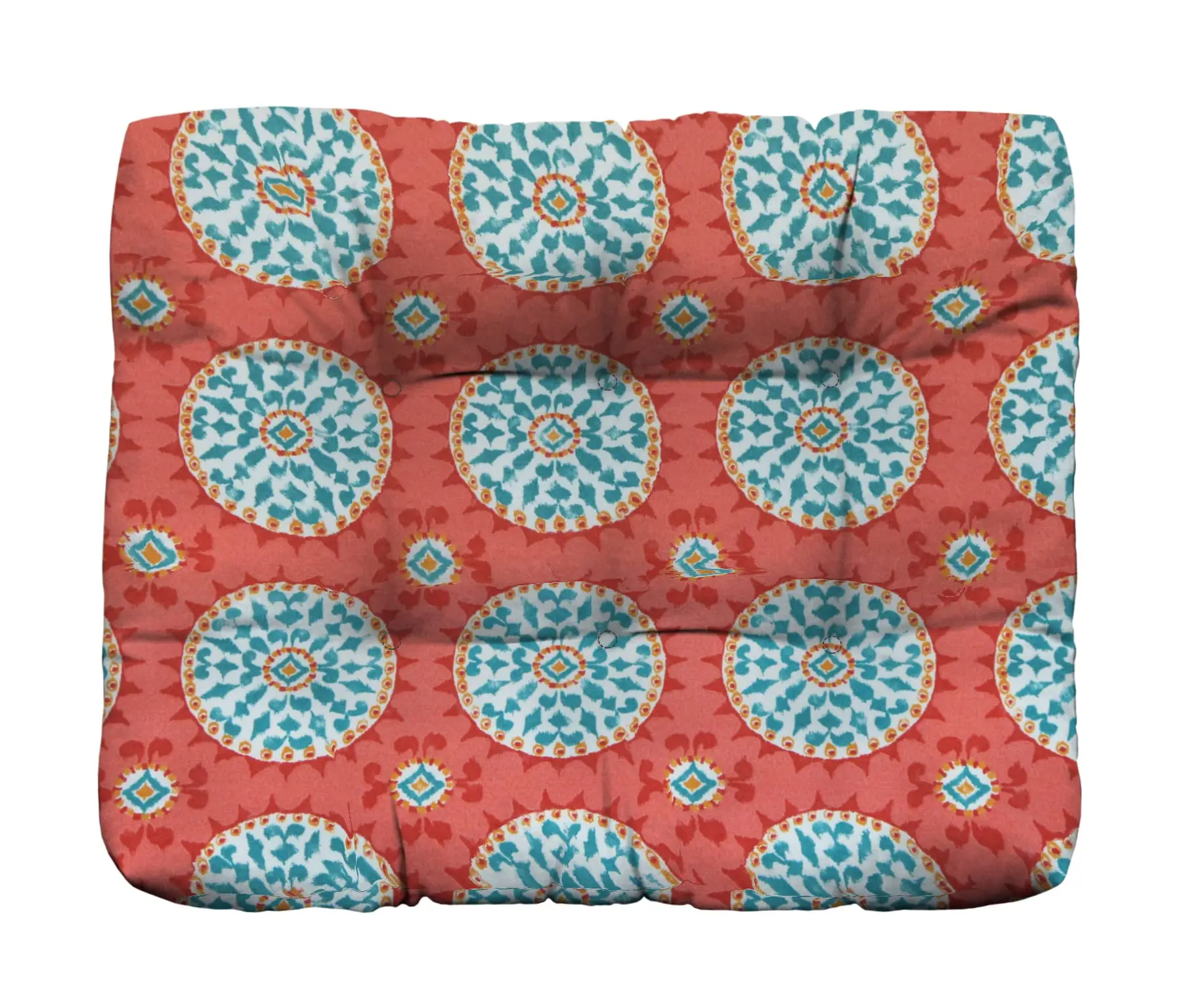 RSH Decor Tufted Ottoman Cushion for Patio Furniture | 24" x 20" All-Weather Water-Resistant Outdoor Replacement Cushion | Watermelon Sundial Design