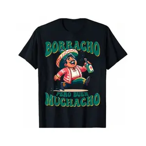 100% Cotton Men's Funny Graphic Crew Neck T-Shirt - "Boracho Muchacho" Mexican-Themed Novelty Tee