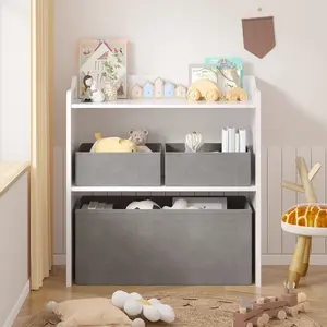 VECELO Kids Toy Storage Organizer with 3 Storage Baskets, Kids Multi-Tier Bookshelf for Books, Toys, Bedroom Storage Organizer - White