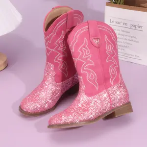 SHUJUAN Adorable Toddler Girls and Boys’ Cowboy Boots PU boots – Western Style Mid-Calf Riding Shoes for Little and Big Kids, Perfect for Every Cowgirl Pink, Black, Gold, Brown