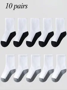10 Pairs Kids Socks, Unisex Pure Color Breathable Sweat-Wicking Anti-Odor Sports Socks, Comfort Soft Campus Stain-Resistant Socks