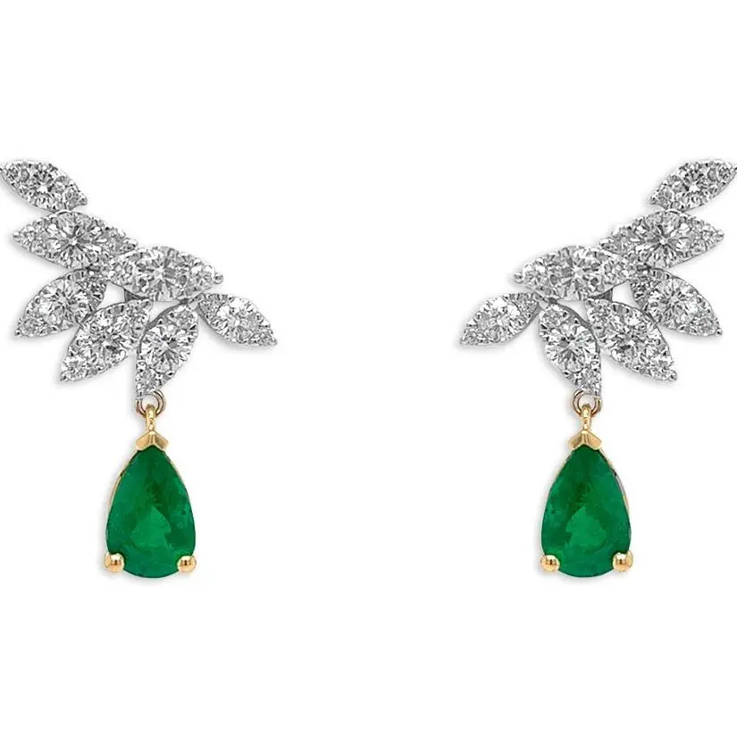 Look-At-Me Pear Emerald & Diamond Drop Earrings – 18k Gold