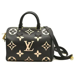 Pre-owned Louis Vuitton leather Shoulder Bags $3100 Empreinte Monogram Giant Speedy Bandouliere 25 Black Beige RFID
