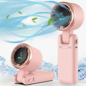 Portable Handheld Turbo Fan: 5000mAh Rechargeable Fan with 5 Speeds, LED Display & 180° Foldable Design