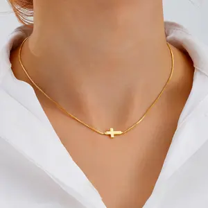 Dainty 14K Gold Silver Plated Cross Necklace - Non Tarnish Waterproof Christian Jewelry Gift for Women Girls
