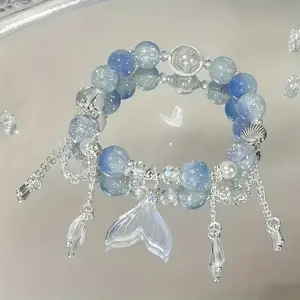 1 Elegant Mermaid Tail Fringe Beaded Bracelet, Exquisite Teardrop Imitation Glass Shatter Flower Hand String for Valentine's Day Gift to Girlfriend or Party Present