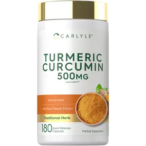 Carlyle Turmeric Curcumin Supplement 500 mg | 180 Capsules | with Black Pepper Extract | Non-GMO & Gluten Free