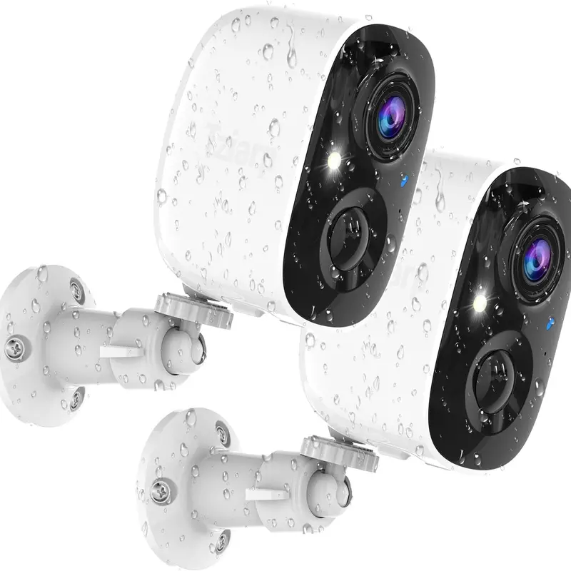 2K Wireless Battery-Powered Security Camera - Outdoor/Indoor Waterproof Motion Detection CCTV, WiFi, AI Security Cameras & Systems, Color Night Vision, Spotlight, Siren Alarm, Micro SD/Cloud Storage, Adjustable Bracket, 3x Zoom for Android iOS
