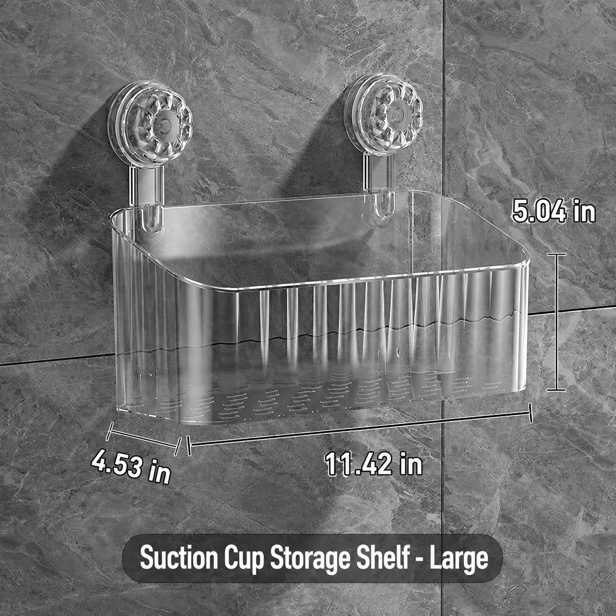 No Drill Suction Cup Shower Caddy - Clear Heavy Duty Wall Mounted Storage Organizer for Bathroom & Kitchen