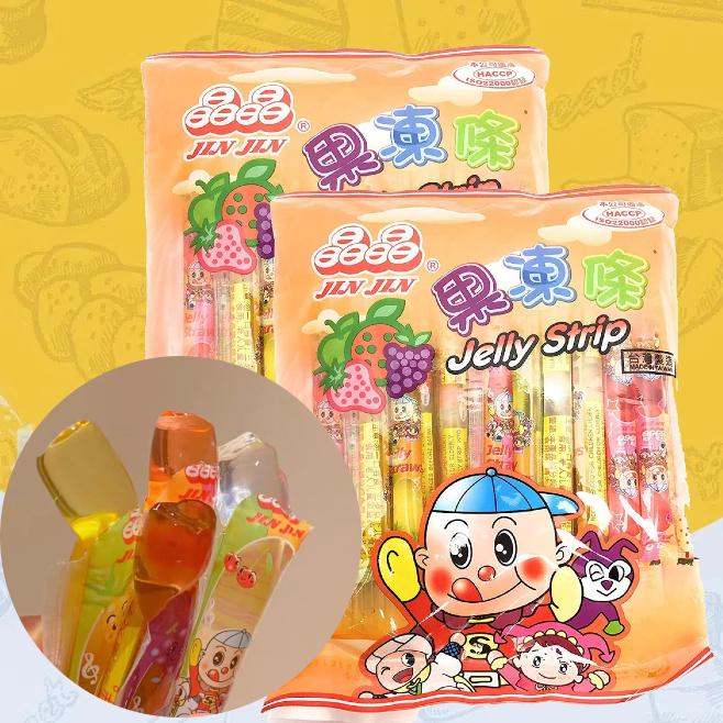 JinJin - Jelly Strip Assorted Flavors Sweet 400g / 14.10oz per Pack Low Calories 0 Fat Snack for Holiday Sharing Package Dessert Juicy Fun Fruit