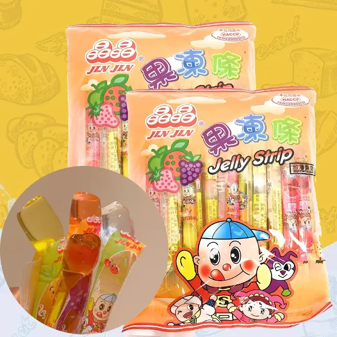 JinJin - Jelly Strip Assorted Flavors Sweet 400g / 14.10oz per Pack Low Calories 0 Fat Snack for Holiday Sharing Package Dessert Juicy Fun Fruit