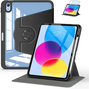 360-Degree Rotating Faux Leather Tablet Case for iPad Pro 13-Inch M4 (2024) with Pencil Holder, Clear Back, Auto Wake/Sleep Function, Protective Shell, Tablet Covers & Electronics Accessories
