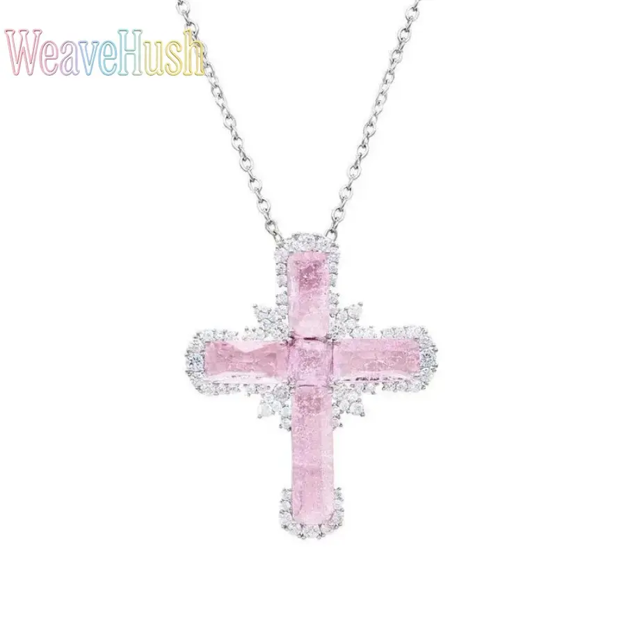Female Minimalist Blush Pink Cross Necklace with Sturdy Chain & Link, Casual Daily Elegant Fashion Jewelry, Christmas Gift for Indoor Recreation