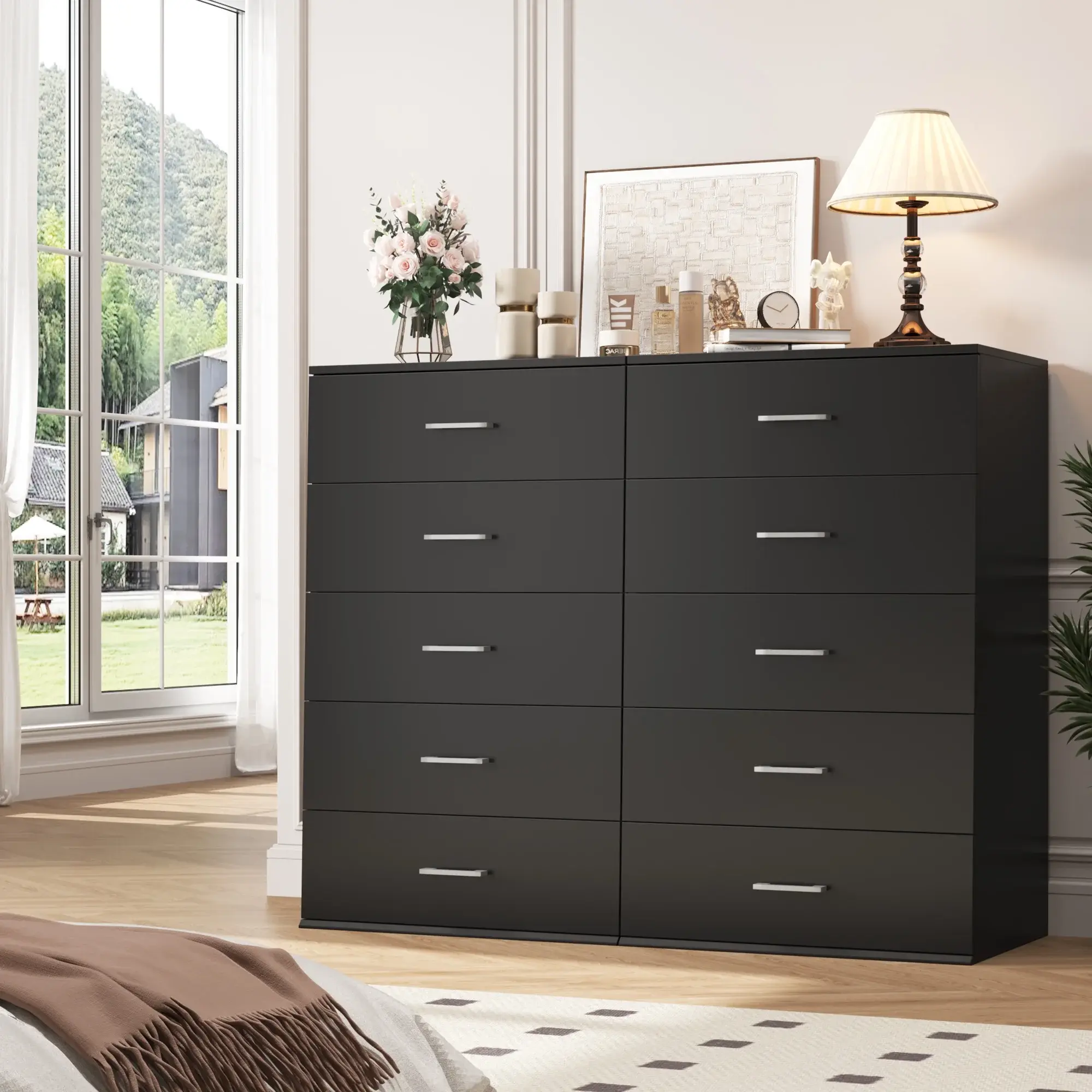 FOTOSOK 5 Drawer Black Dresser, Tall Dresser with Metal Handles,Vertical Bedroom Chest of Drawers, Wood Storage Cabinet for Living Room - TikTok Shop FOTOSOK 5 Drawer Black Dresser, Tall Dresser with Metal Handles,Vertical Bedroom Chest of Drawers, Wood Storage Cabinet for Living Room - TikTok Shop