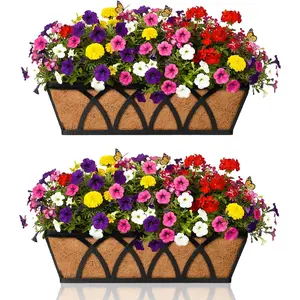 Flat Railing Planter Window Box Wall  Planters (2 Pack, 30 Inch) Balcony Fence Planter with Coco Liner, Horse Trough Planter Metal Window Planter Box for Outdoor  Holder Rail Deck
