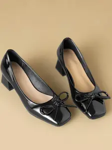 Bow Ballet Mary Jane Flats, Elegant Shock Absorption Square Toe Round Heel Shoes, Anti-Slip Comfortable All-Day Commute & Office Wear