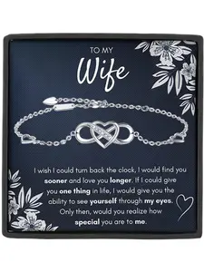 Mother's Day Gift To My Wife Infinite Heart Dainty Heart Zirconia Bracelet Bangle with Card and Gift Box, Wife Birthday Christmas Gift Valentine's Day gift Anniversary Gift