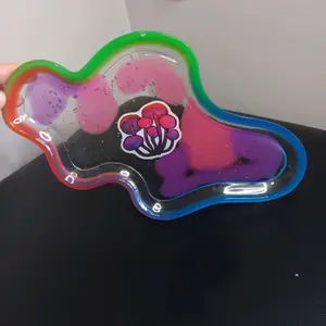 Glow in the Dark Epoxy Resin Tray - Colorful wavy Design with Sparkling Glitter Inside
