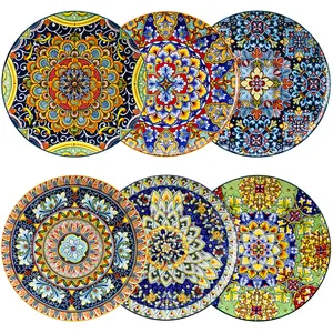 vancasso Dessert/Dinner Plates Set of 6, 8.5/10.5 Inch Ceramic Plates, Microwave, Oven and Dishwasher Safe, Colorful Bohemian Style Dishes for Kitchen