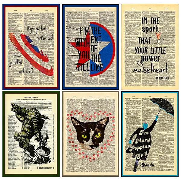 Vintage Dictionary Canvas  Art Print - Retro Gothic Literary Decor for Bedroom, Living Room Home Office Aesthetic  Decor