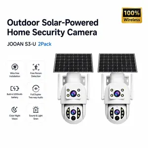 2PCS JOOAN Solar Security Camera Outdoor Wireless, 2K WiFi Surveillance Camera with 9000mAh Battery, 330° Pan 90° Tilt, Auto Tracking, Night Vision, Motion & Person Detection