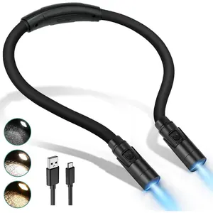 Book Light for Reading and Crocheting Neck Light for and Repairing, Eye-Friendly Neck Reading Light with 3 Colours and Dimmable Brightness