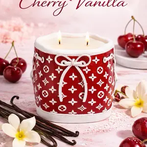 Red Flower Bucket Double Wick Candle Cherry Vanilla Scent Elegant Design for Decor Perfect for Living Room Bedroom Office Gift Idea Cherry Vanilla Scent Versatile Decor Relaxing Atmosphere Cozy Ornaments