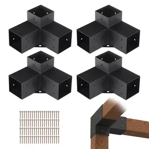 VEVOR Pergola Bracket Kit 4''x4'', 4pcs 3-Way Heavy Duty Corner Bracket Woodworks DIY Post Base Kit, Easy Installation Wooden Beams for Gazebos, Patio Pergolas, Log Cabin Outdoor Pergola Hardware