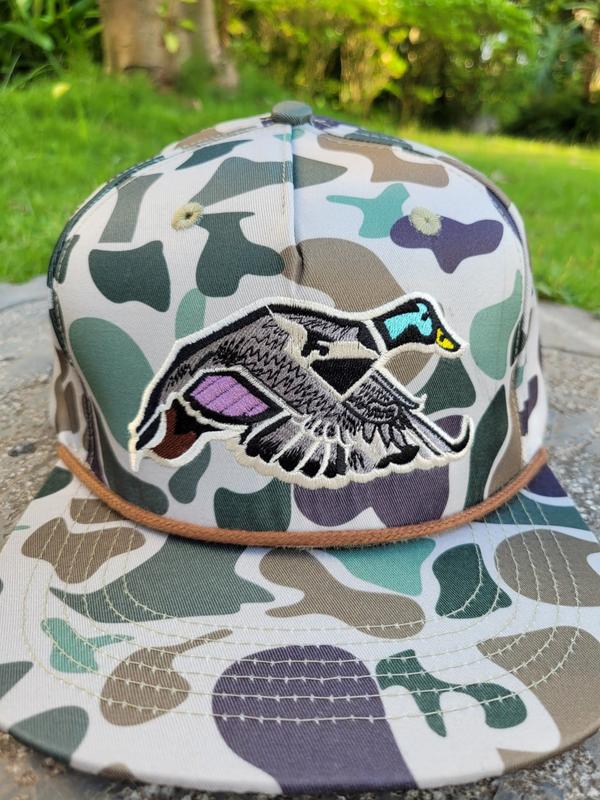 Mallard Duck Rope Camo Snapback Hat - Durable Rope Material, Secure Snapback Closure, Natural Camo Design
