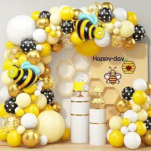 109pcs Bee Theme Yellow Gold Black Latex Balloons Garland Arch Kit for Birthday Wedding Anniversary Celebration Party Outdoor Indoor Background Home Decor Supplies