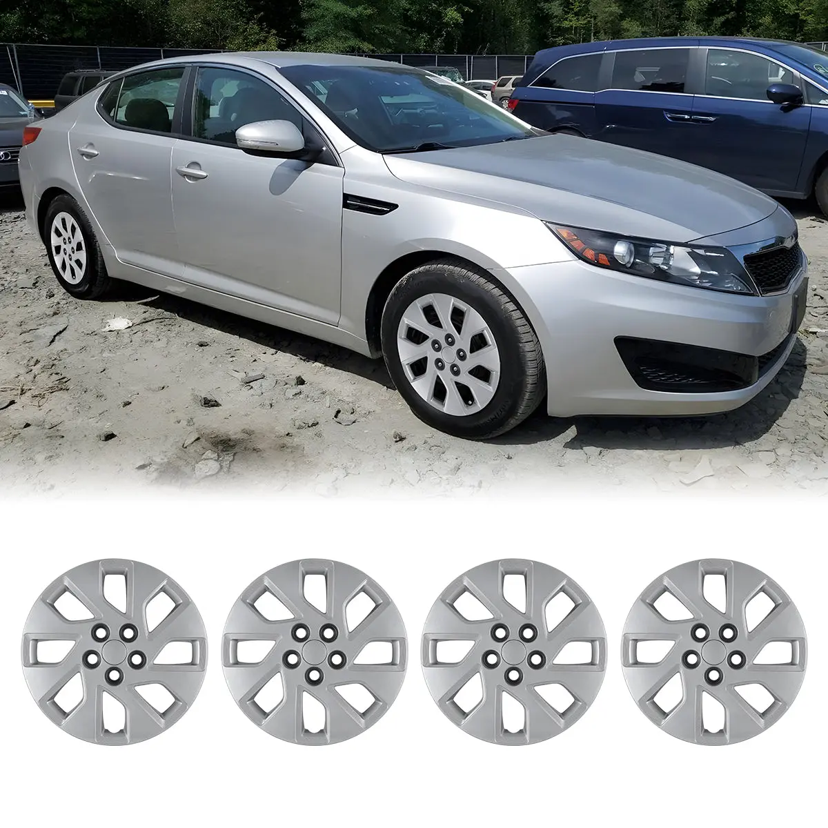 WOLFSTORM Set of 4 16in 8-Spoke Wheel Covers, PP Plastic Hubcaps, Easy Installation, No Logo, Enhance Your Wheels, Fit for 2011-2013 KIA OPTIMA, Universal Fit Compatibility