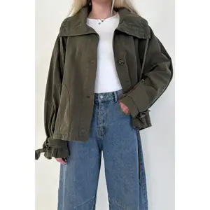 Park Cotton Asymmetrical Hemline Jacket in Hunter Green - Lightweight Oversized Fit with Sleeve Tie Details & Pleated Back for Stylish Comfort