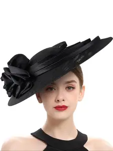 Women's Wide Brim Protection Church Tea Party Wedding Hat, Lightweight Sun Hat, Transparent Chiffon Flower Sun Hat, Floral Hat, Elegant Event Accessory, Perfect for Special Occasions